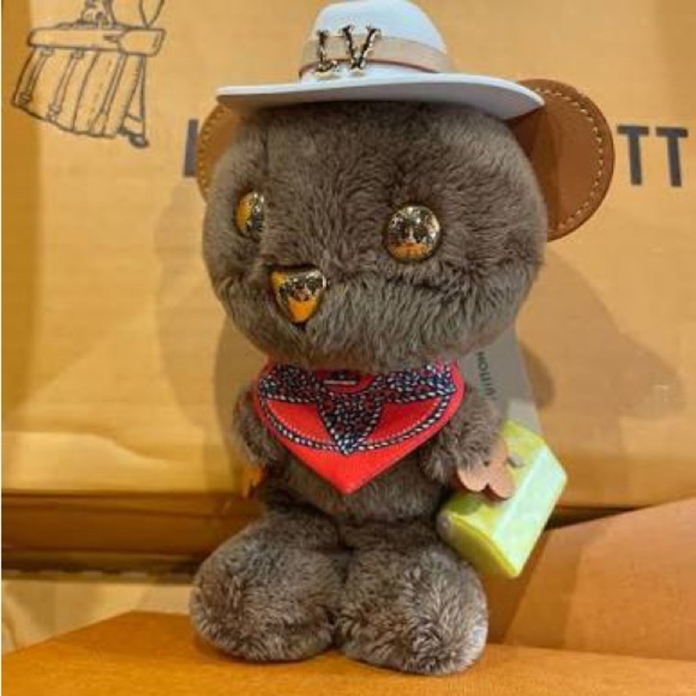 LV Louis Bear Bag Charm Brown Cowboy